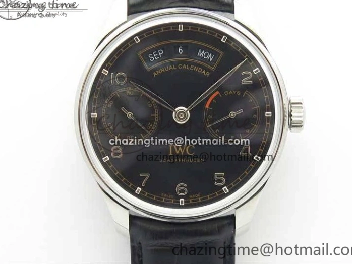 MIROTIME 0108 Portuguese Real PR Real Annual Calendar IW503502 ZF 1:1 Best Edition Black Dial Steel Markers on Black Leather Strap A StreetReady 7134